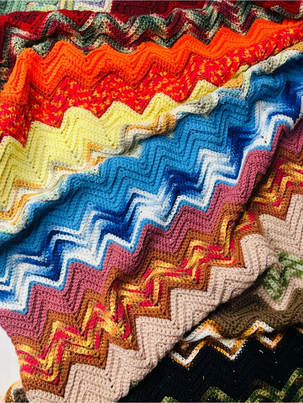 Vintage throw afghan chevron design Multi-colored zigzag crochet blanket